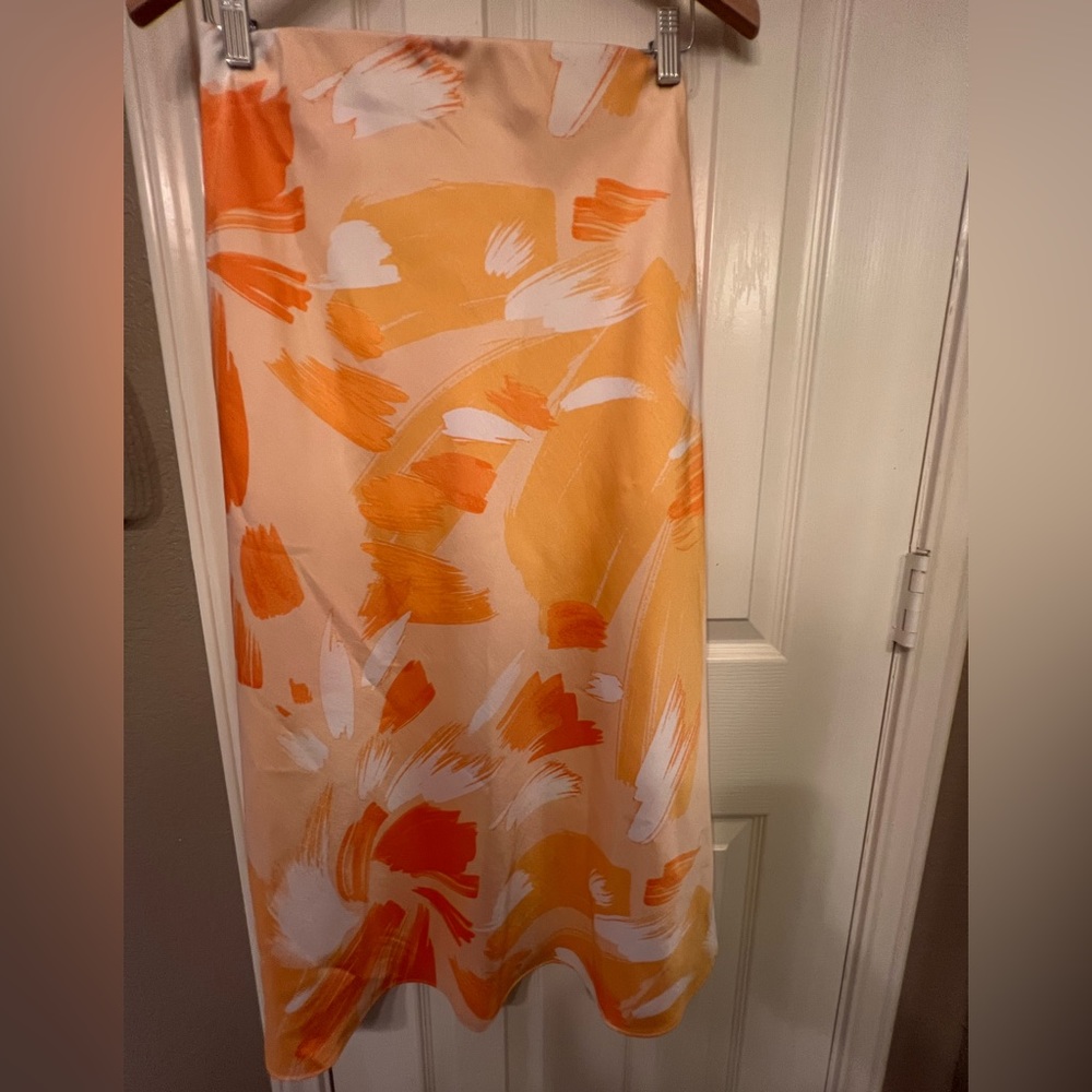Nine West XS Flowy Maxi Skirt Orange White Y2K Style